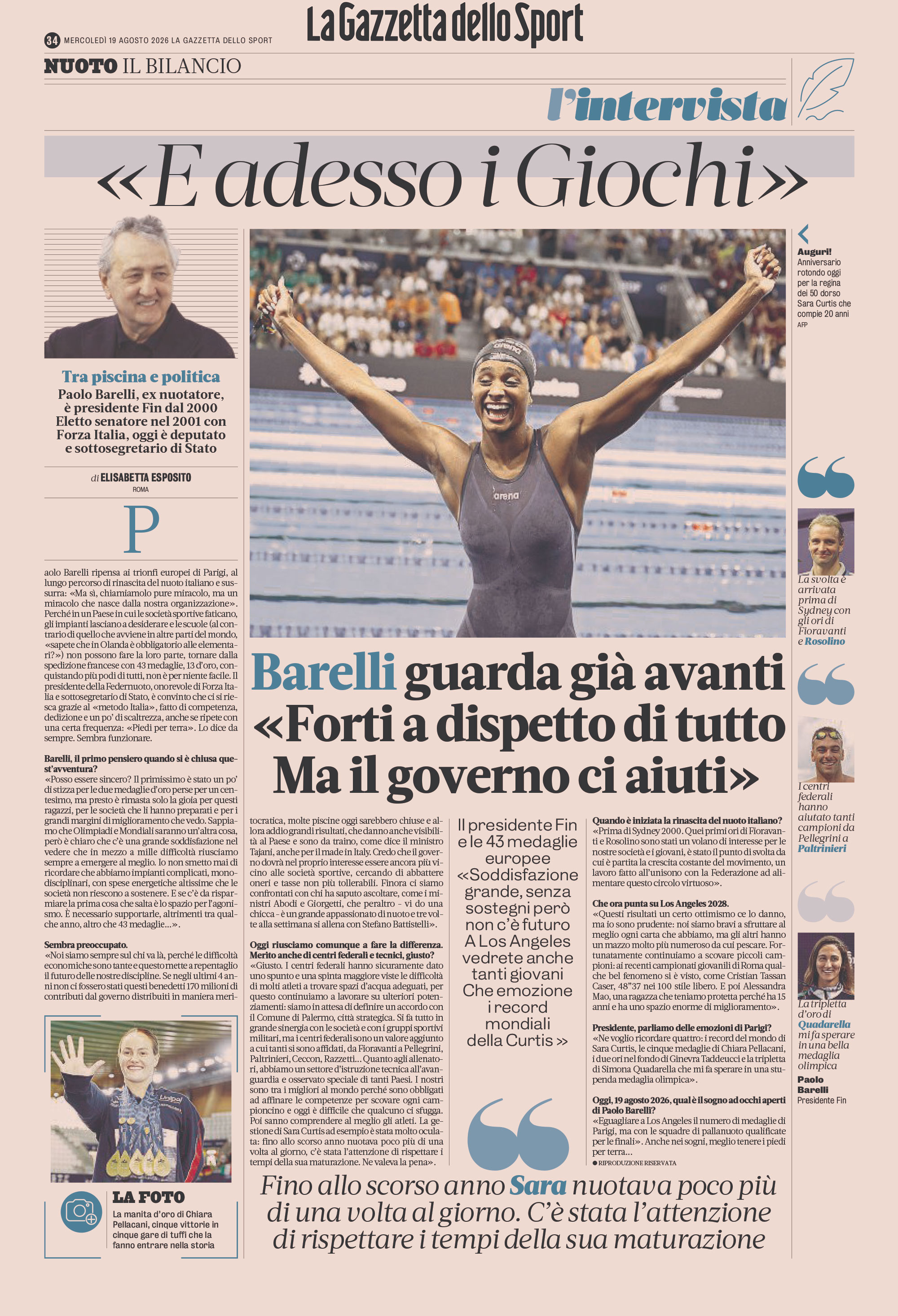 Articolo Gazzetta dello Sport 19 agosto 2026
