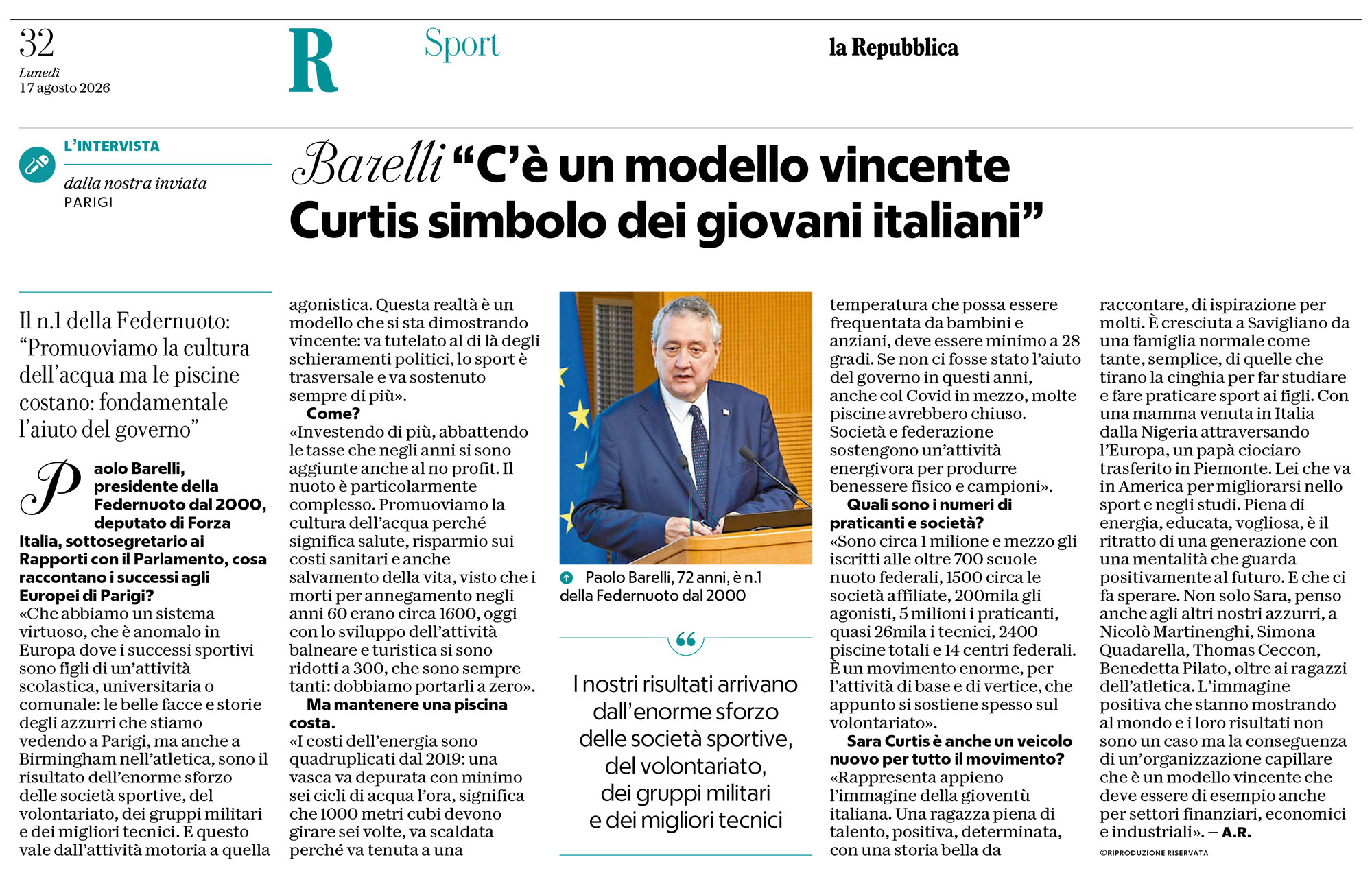 Articolo La Repubblica 17 agosto 2026