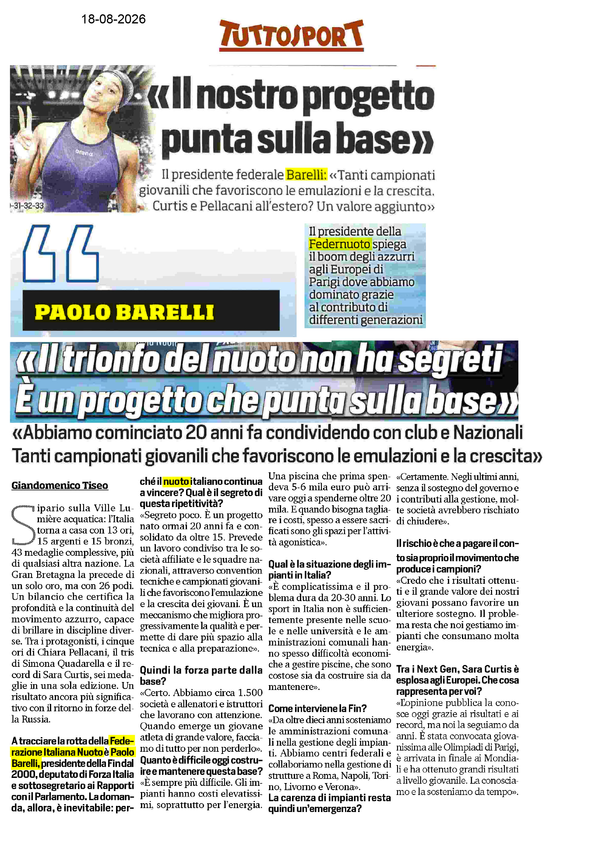 Articolo Tuttosport 18 agosto 2026 - Pagina 1