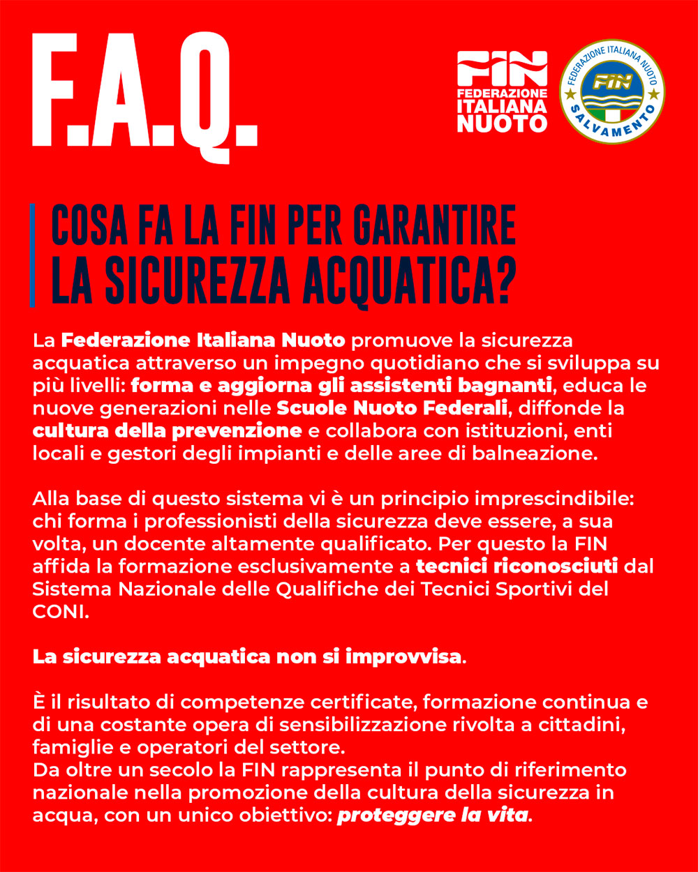 Cosa fa la FIN per garantire la sicurezza acquatica?